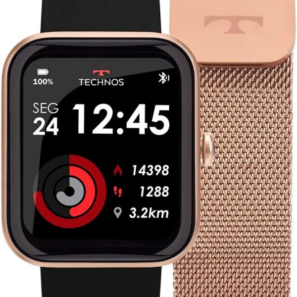 Smartwatch Technos Connect MAX Preto/Rosé: estilo e conectividade para seu dia a dia.