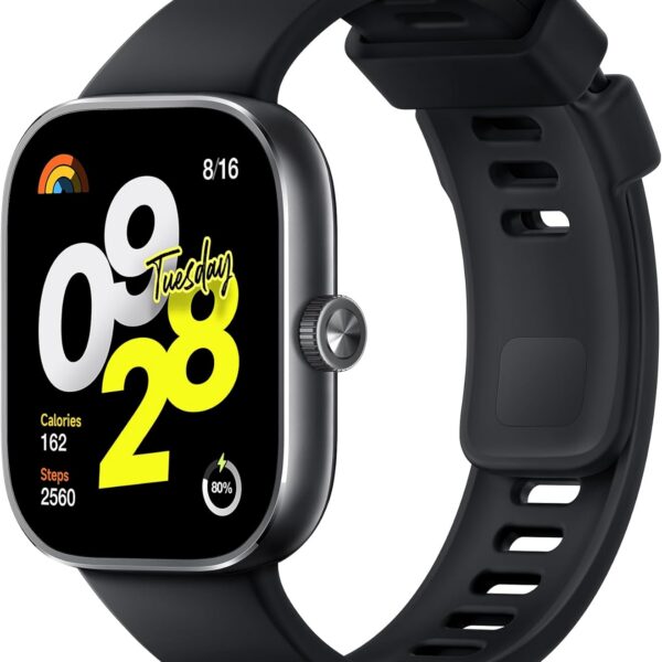Smartwatch Xiaomi Redmi Watch 4 Hyper OS com resistência a choque e design robusto na cor Obsidian Black.
