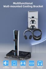 Suporte De Parede Para Ps5/Ps5 Slim/Ps5 Pro, Kit Acessórios Com Ventoinha E Estação Carregamento, Flutuante Prateleira Console Digital Disco, Atrás Da Tv - Imagem 2