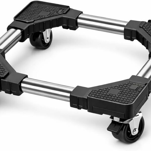 Suporte Móvel Ajustável Premium: mova geladeira, fogão e máquina com segurança, suporta 200kg, é antiferrugem e antivibração.