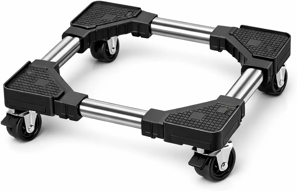 Suporte Móvel Ajustável Premium: mova geladeira, fogão e máquina com Suporte Móvel Ajustável Premium: mova geladeira, fogão e máquina com segurança, suporta 200kg, é antiferrugem e antivibração.