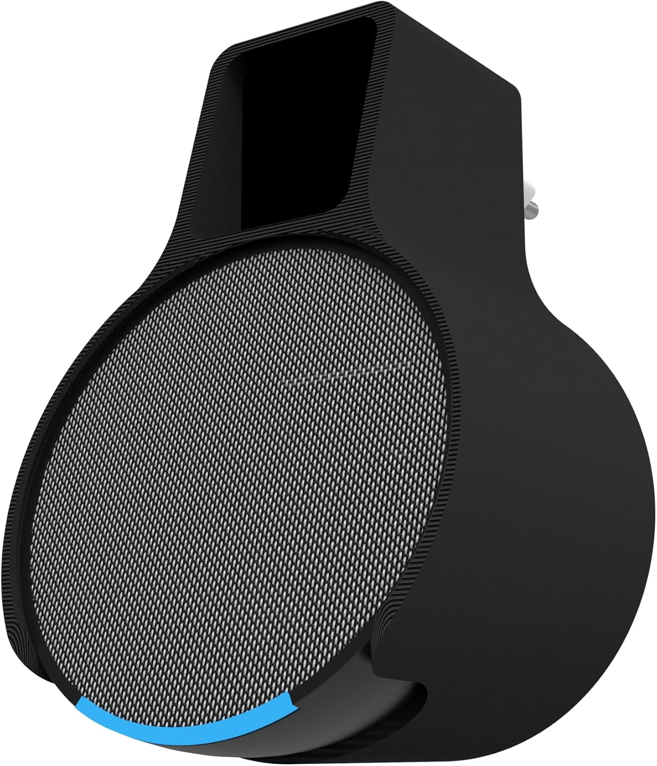 Suporte Splin para Echo Pop: compacto, sem fios aparentes e Suporte Splin para Echo Pop: compacto, sem fios aparentes e pronto para encaixar na tomada.