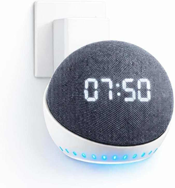Suporte Tomada Stand Alexa Echo Dot 4 e 5 Branco: Suporte Tomada Stand Alexa Echo Dot 4 e 5 Branco: instalação sem furos, cabo organizado e visual premium.