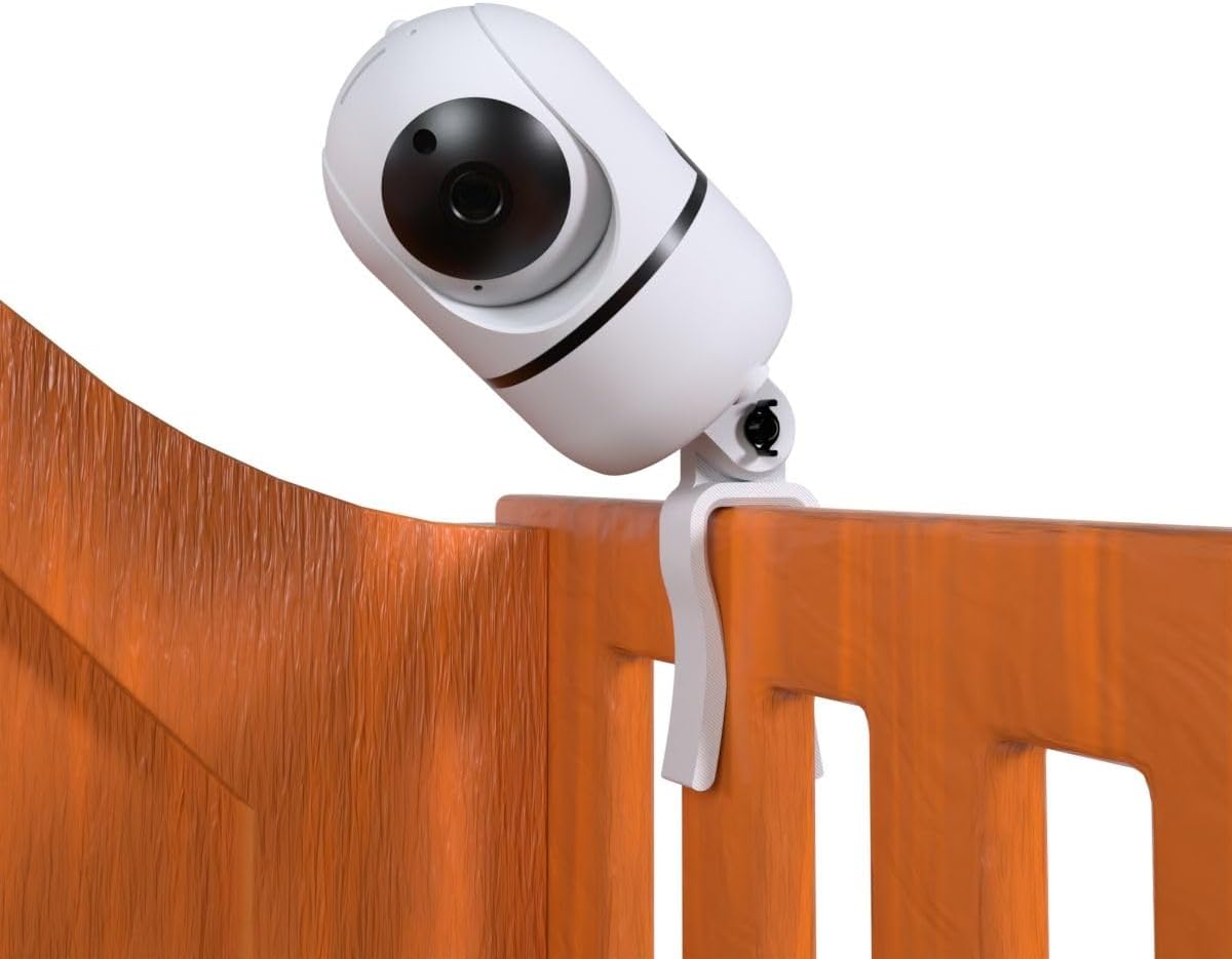 Suporte angulável com presilha para câmera OiVida YCC365PLUS: fixação segura, Suporte angulável com presilha para câmera OiVida YCC365PLUS: fixação segura, ajuste fácil e instalação sem furos.