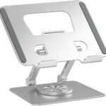 Suporte de Mesa Giratório 360° para Tablet e Celular em Alumínio Premium, ajustável, dobrável e portátil para home office e estudo