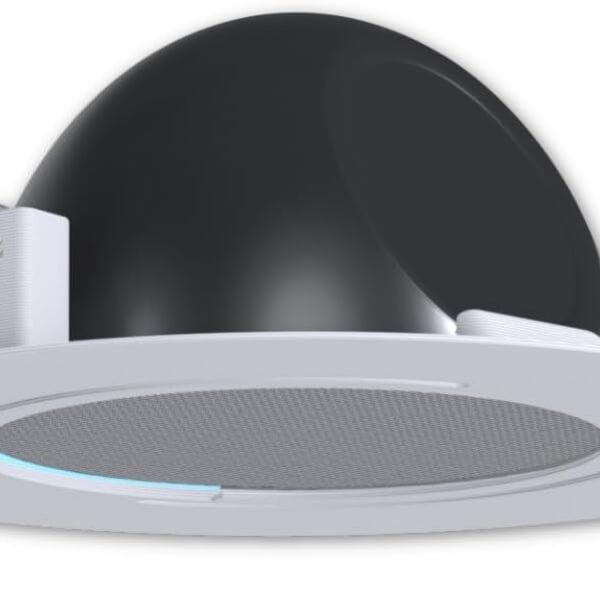 Suporte de Teto Embutido para Alexa Pop: instalação fácil, design discreto branco e áudio uniforme para sua casa inteligente.