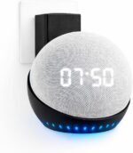 Suporte de Tomada Alexa Echo Pop: instalação sem furos, cabo organizado e visual clean em preto ou branco