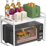 Suporte expansível para micro-ondas com 2 camadas, altura ajustável e metal resistente para organizar sua cozinha.
