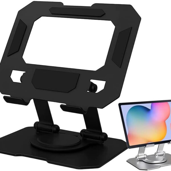 Suporte para Celular e Tablet de Mesa em Aço Carbono – Ajustável, Dobrável, Rotação 360°, Ergonômico e Reforçado para Home Office e Escritório