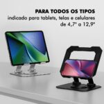 Suporte para Celular e Tablet de Mesa em Aço Carbono – Ajustável, Dobrável, Rotação 360°, Ergonômico e Reforçado para Home Office e Escritório - Imagem 2