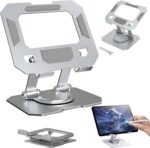 Suporte para Tablet e Celular • em Aço Carbono Resistente • MTS • Apoio para Mesa • Portátil Dobrável Articulado Rotativa 360º Design Moderno Ajustável • Antiderrapante Ampla Compatibilidade