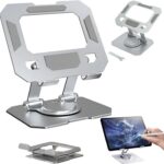 Suporte para Tablet e Celular • em Aço Carbono Resistente • MTS • Apoio para Mesa • Portátil Dobrável Articulado Rotativa 360º Design Moderno Ajustável • Antiderrapante Ampla Compatibilidade