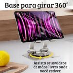 Suporte para Tablet e Celular • em Aço Carbono Resistente • MTS • Apoio para Mesa • Portátil Dobrável Articulado Rotativa 360º Design Moderno Ajustável • Antiderrapante Ampla Compatibilidade - Imagem 2