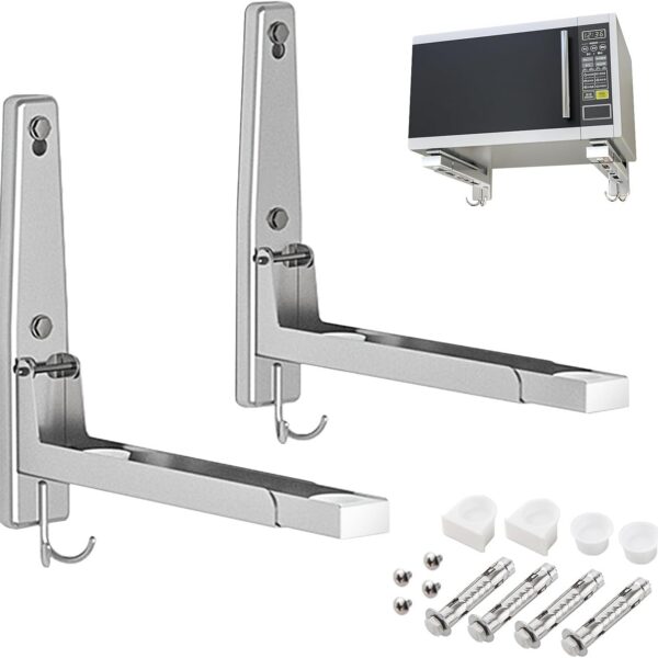 Suporte para microondas de parede ajustável em aço carbono: mais espaço, segurança e instalação prática para sua cozinha.