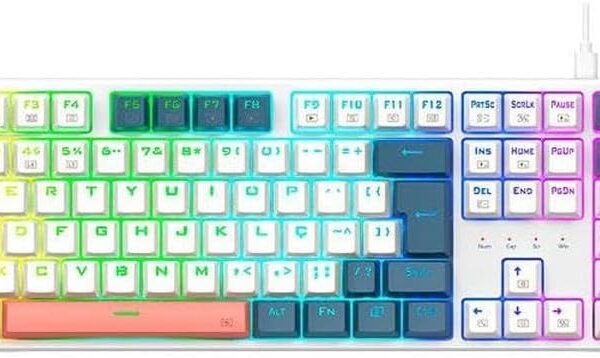 TECLADO MECANICO GAMER REDRAGON TRUNDLE RGB BRANCO, AZUL E ROSA SWITCH MARROM