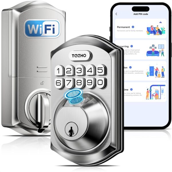TEEHO TE012W fechadura inteligente WiFi com impressão digital, acesso remoto e segurança sem chave para sua casa e escritório