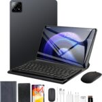 Tablet 3 em 1 Android 14 com teclado, mouse e capa: 16GB RAM, 512GB, tela 10,1, bateria 8800mAh e câmeras 16MP/8MP.