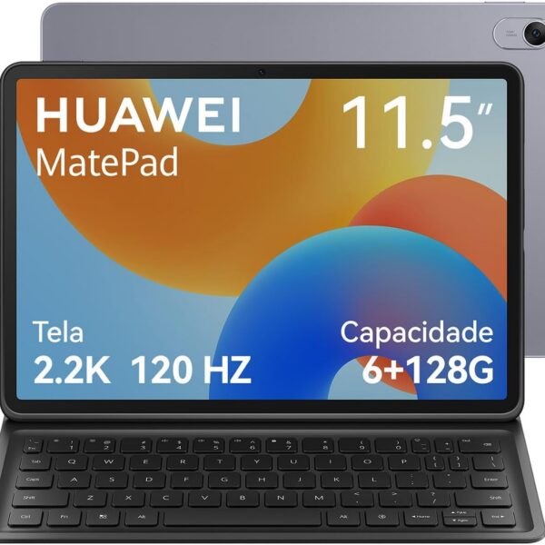 Tablet, HUAWEI MatePad 11.5 New, Tablet com Teclado Destacável, Wifi 6+128GB, Tela FullView de 11.5”2.2K 120 Hz, Câmera Traseira 13 MP, Câmera Frontal 8 MP, Bateria de 7700 mAh, Cinza Espacial