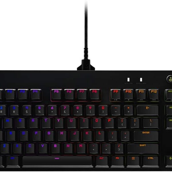 Teclado Mecânico Gamer Logitech G PRO com Layout US, RGB LIGHTSYNC, Design TKL, Cabo Destacável e Switch Exclusivo GX Blue Clicky