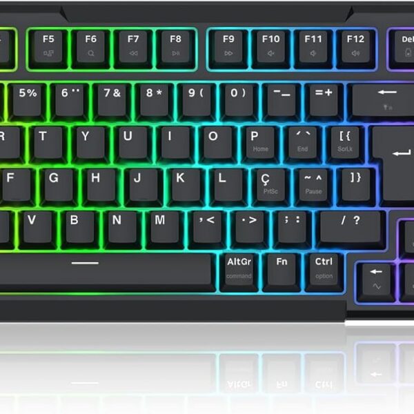 Teclado Mecânico Gamer Redragon Arlokks Preto RGB Gasket Mount 1800 Compact Switch Redragon RPC linear QMK/VIA Hotswap 5 Pinos Roda de Volume Tri-Mode USB Tipo-C, Bluetooth e USB 2.4GHz K742B