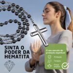 Terço Espiritual em Hematita: força, proteção pessoal e bolsa de veludo inclusa, ideal para uso unissex premium. - Imagem 2