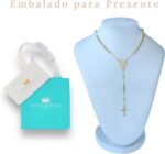 Terço Feminino de Pescoço 50 cm em aço inox 316L, hipoalérgico e resistente, com Medalha de São Bento em dourado ou prata. - Imagem 2