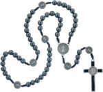 Terço Hematita 8mm Cordão São Bento: proteção, fé e devoção em um acessório elegante para rezar o terço. - Imagem 2