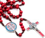 Terço Madeira Vermelho 10mm São Bento com Cruz Metal RES COLOR, ideal para devoção e uso diário.
