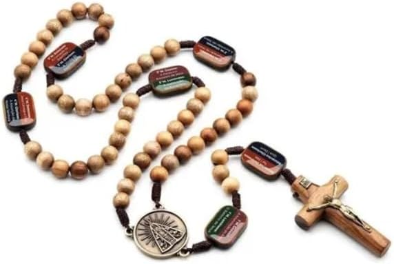 Terço Nossa Senhora Aparecida 57cm com contas em madeira imbuia e mistérios resinados para sua devoção diária.