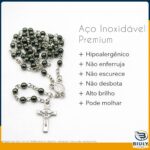Terço Nossa Senhora Aparecida em aço inox 316L com hematita, medalha dupla face e garrafinha para guardar. - Imagem 2