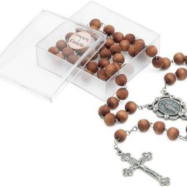 Terço Nossa Senhora das Graças perfumado com canela, ideal para devoção com acabamento sofisticado e colar de pescoço.