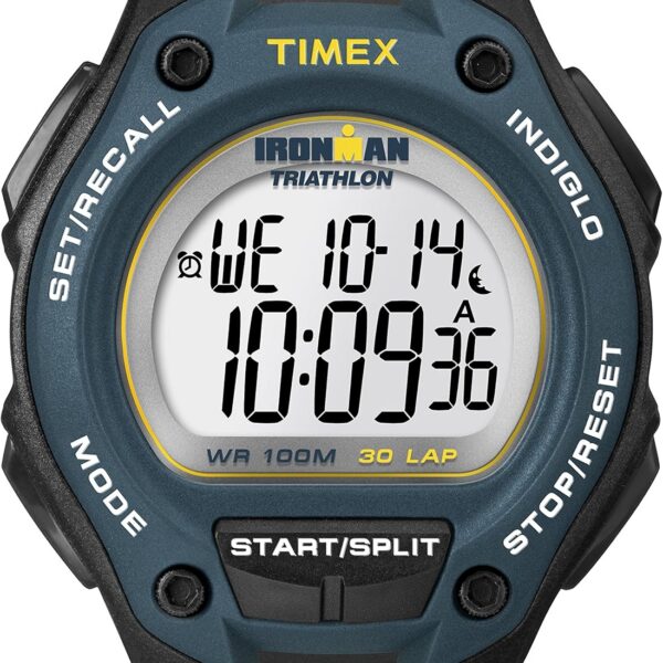 Timex Ironman Classic 30 43 mm: relógio cronógrafo masculino preto e azul para performance e estilo.