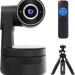 Tiny 4K PTZ Webcam HDR com auto-frame e microfones integrados para reuniões, aulas e lives profissionais