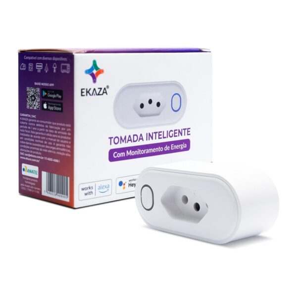 Tomada inteligente EKAZA 20A Wi-Fi com Alexa e Google Assistente: controle e programe seus aparelhos pelo celular.