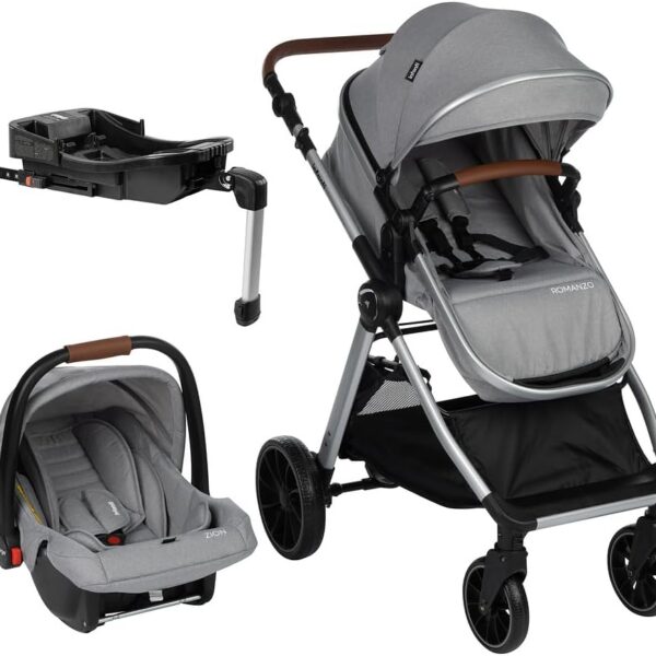 Travel System Infanti Romanzo Trio com Isofix: carrinho completo, confortável e compacto para passeios com mais praticidade e segurança.
