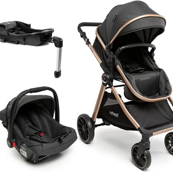 Travel System Infanti Romanzo Trio com Isofix: conforto, praticidade e segurança para passeios completos com bebê.