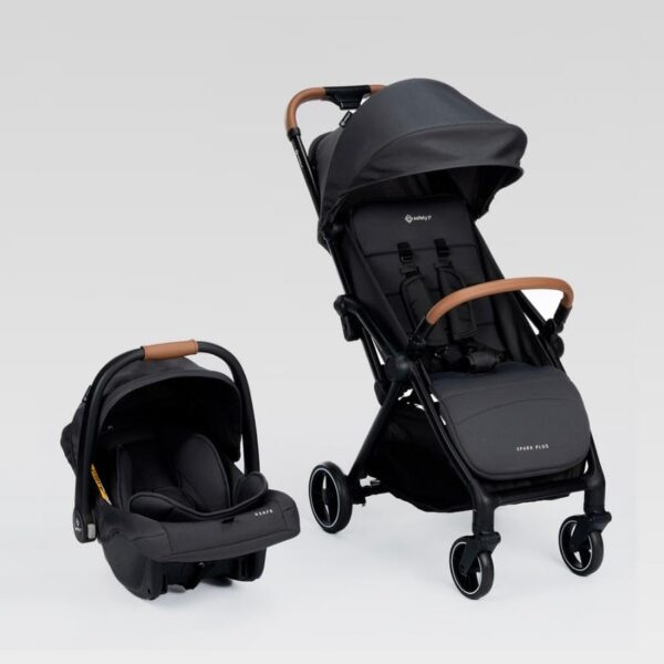 Travel System Safety 1st Spark Plus Duo: carrinho e bebê conforto completos, do nascimento aos 22kg, com fechamento automático e conforto premium.