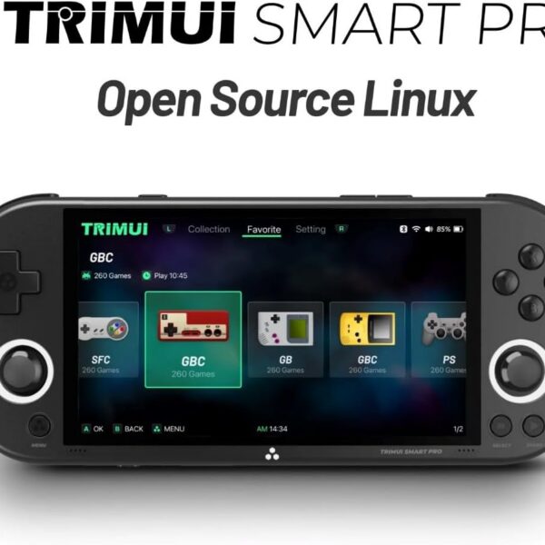 Trimui Smart Pro: console portátil com tela IPS 4,9, 64 GB e mais de 5500 jogos clássicos.