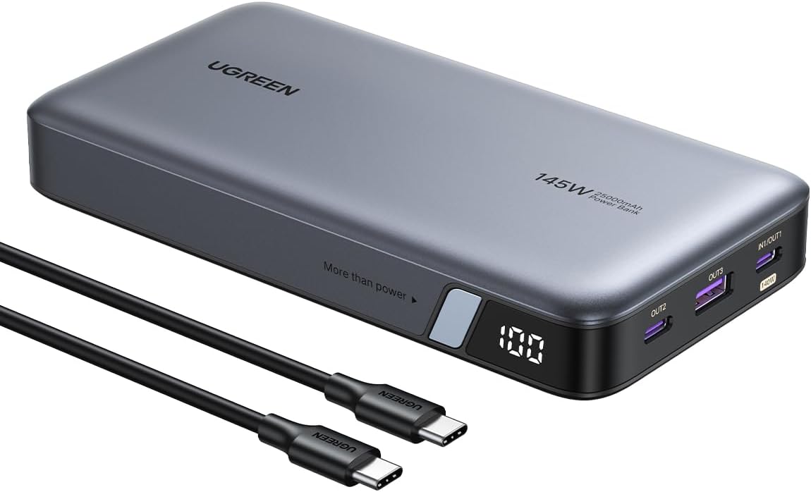 UGREEN Carregador portátil Power Bank 25000mAh de 145 W, display UGREEN Carregador portátil Power Bank 25000mAh de 145 W, display digital Nexode USB C 3 portas PD3.0, para MacBook Pro/Air, Dell XPS, iPhone 15/14/13, Galaxy S24, Steam Deck, AirPods e muito