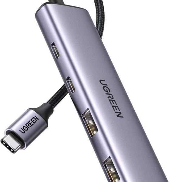 UGREEN Hub USB C de alumínio 4 portas: expanda conexões com 2 USB-C e 2 USB 3.0 em 5 Gbps para seu dispositivo.