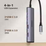 UGREEN Hub USB C de alumínio 4 portas: expanda conexões com 2 USB-C e 2 USB 3.0 em 5 Gbps para seu dispositivo. - Imagem 2