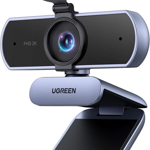 UGREEN Webcam 2K para PC Ultra HD com Microfone, Câmera para PC com Capa de Privacidade, Webcam USB para Streaming, Conferência, Videochamada, Zoom, Skype, Teams, FaceTime, Cinza