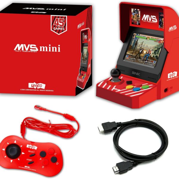 UNICO MVS Mini Arcade and Red Gamepad with Pre-Loaded 45 SNK Retro Games