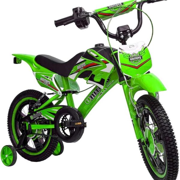 Unitoys Bicicleta Infantil Aro 16 com rodinhas: segurança, estabilidade e visual moto cross para crianças se divertirem com confiança.