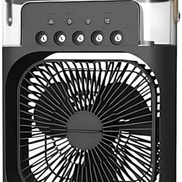 Ventilador Portátil 3 em 1 com Umidificador e Ar Condicionado, 3 Velocidades, 7 Luzes LED, Climatizador de Ar com Reservatório de Água e Gelo, USB, Silencioso para Casa, Escritório e Viagem (Preto)