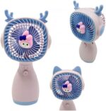 Ventilador Portátil Mini USB Recarregável, 3 Velocidades, Design Infantil, 14cm, com 2 Pares de Orelhas Decorativas (Rosa)