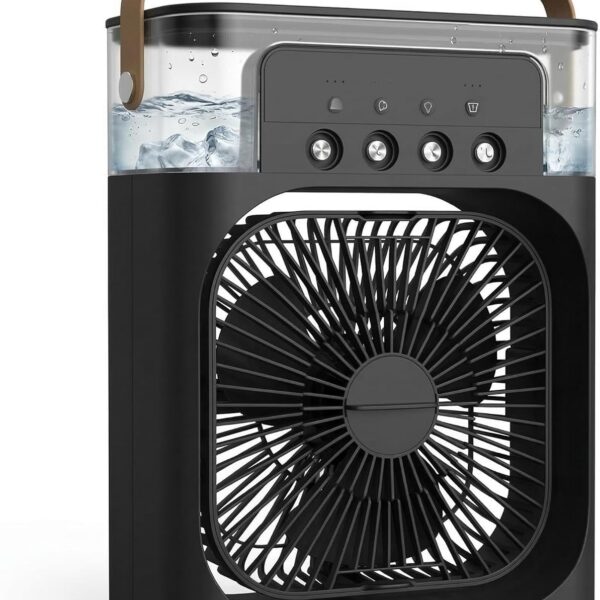 Ventilador Portátil de Mesa Mini Ar Condicionado Umidificador Climatizador Led Água e Gelo 3 Velocidades Led (PRETO)