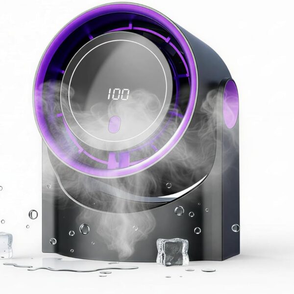 Ventilador de Mesa Recarregável, 100 Velocidades, Motor Turbo Silencioso, Ângulo 180°, Tela LED, Desligamento Automático, Montagem na Parede