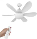 Ventilador de Teto Com Lâmpada LED 60W Bivolt E27 Silencioso com Controle Remoto, 3 Velocidades e Modos de Luz, Branco Moderno, Econômico, para Sala, Quarto e Escritório Linha Premium