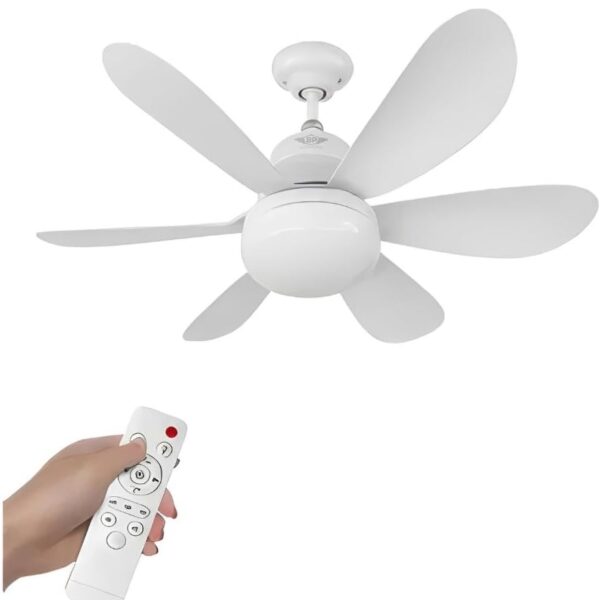 Ventilador de Teto Com Lâmpada LED 60W Bivolt E27 Silencioso com Controle Remoto, 3 Velocidades e Modos de Luz, Branco Moderno, Econômico, para Sala, Quarto e Escritório Linha Premium